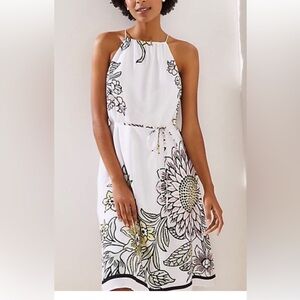 LOFT Floral Midi Dress with A-Line Design and Halter Neck NWT Med